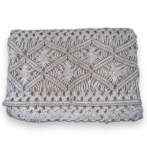 Macrame Crochet Clutch Mini Bag in Natural Beige Fold over Flap, Zip Top Closure